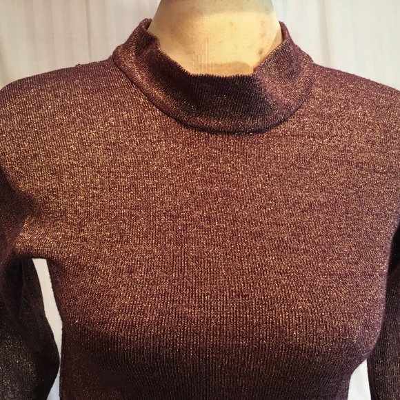 Vintage Purple Gold Sparkle Women's Tight Knit Pullover Sweater Top Fairycore - Picture 3 of 9